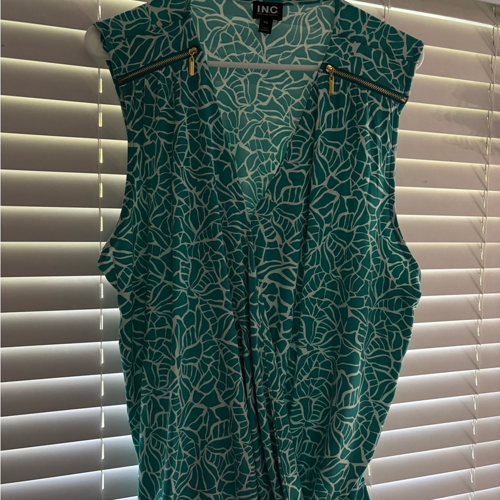 INC International Concepts Teal and White Patterned Top